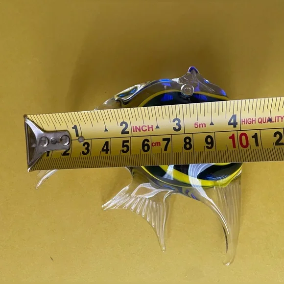 Glass Fish Figurine with Yellow and Blue Stripes - Picture 7 of 9